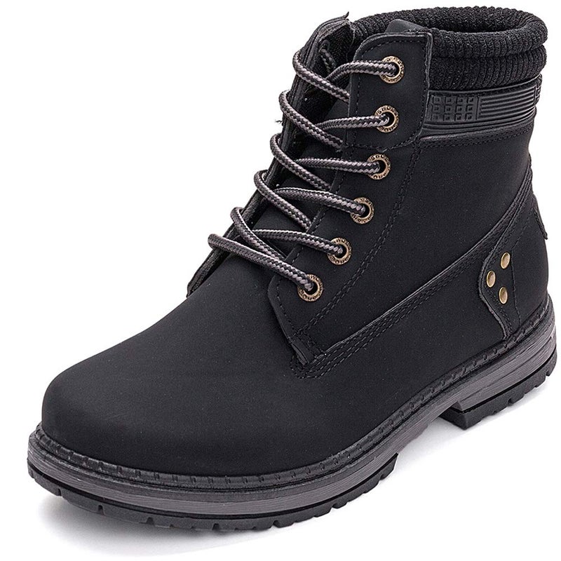 Athlefit Women's Work Waterproof Hiking Combat Boots Lace up Low Heel Booties Ankle Boots Size 7 Black - Image 1